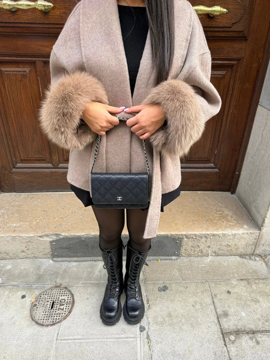 Women's Faux Fur Cuff Belted Wrap Overcoat view 2