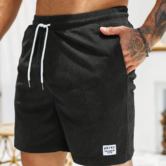 Men's Relaxed Fit Drawstring Textured Adjustable Shorts in Black