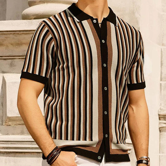 Men's Blue Stripe Striped Polo Shirt in Black Stripe