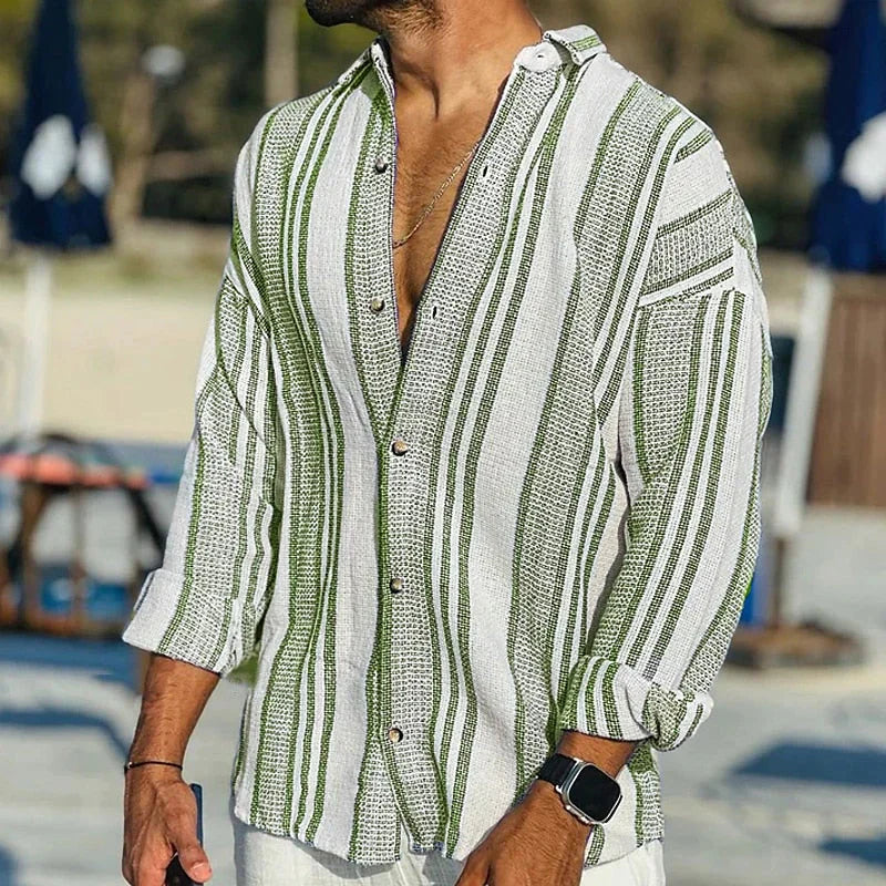 Men's Relaxed Fit Striped Shirt in Green