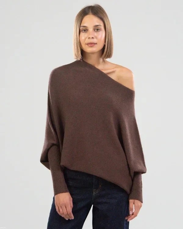 Women's Light Gray Jumper in Dark Brown