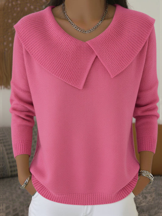 Women's Oversized Collar V Neck Knitted Jumper view 2