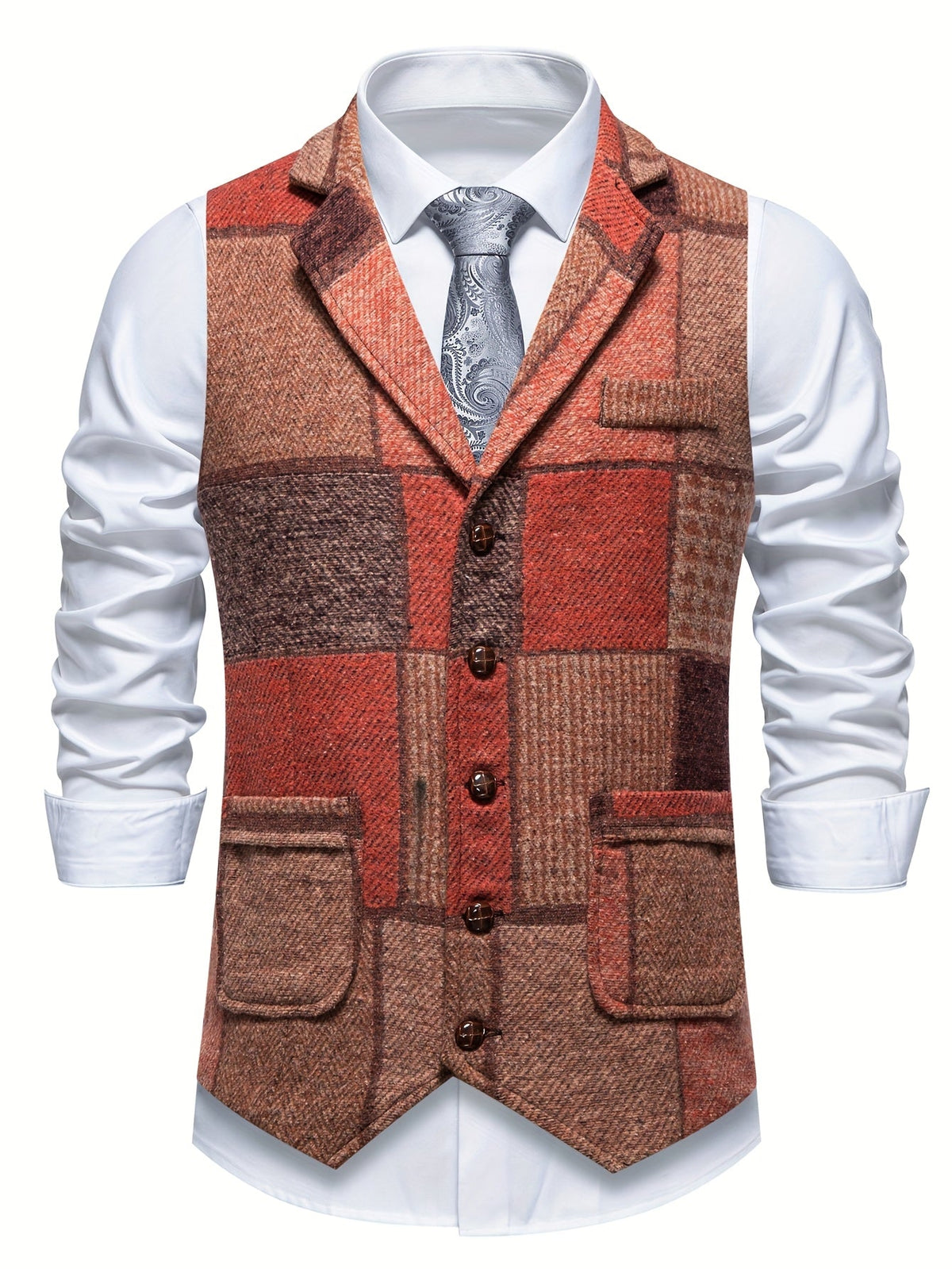 Men's Single Breasted Patchwork Gilet