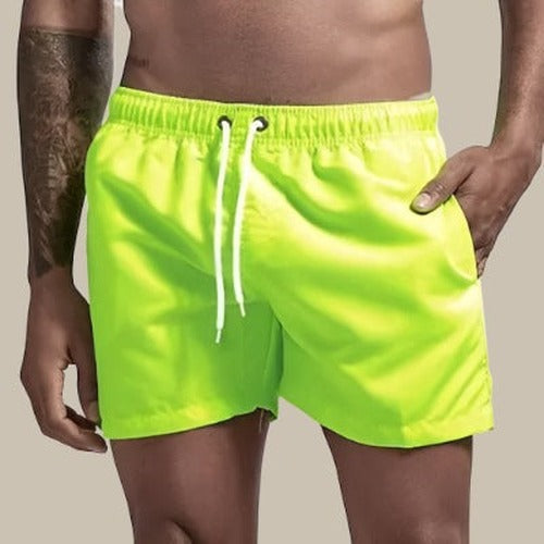 Men's Elastic Waist Patch Pocket Swim Shorts in Green