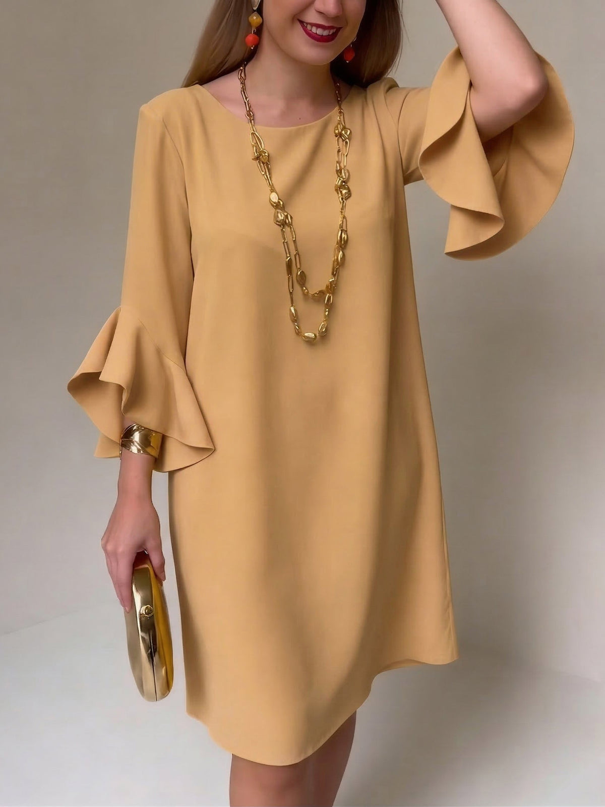 Women's Flutter Sleeve Shift Midi Dress view 6