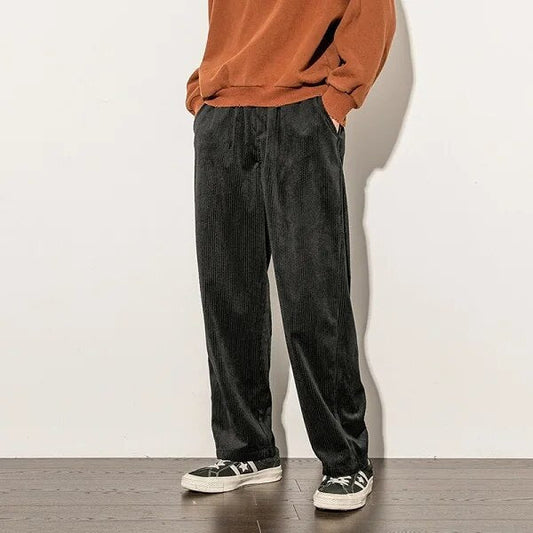 Men's Brown Wide Leg Relaxed Fit Trousers in Black