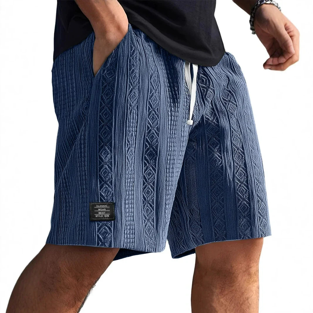 Men's Relaxed Fit Elastic Waist Textured Patch Pocket Shorts in Navy
