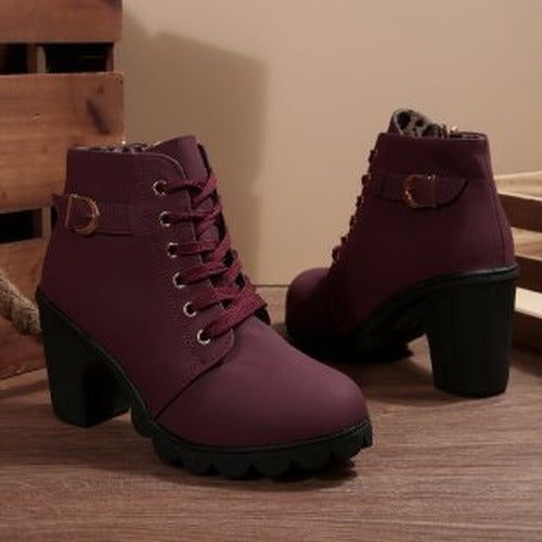Women's Lace Up Buckle Chunky Heel Ankle Boots view 6