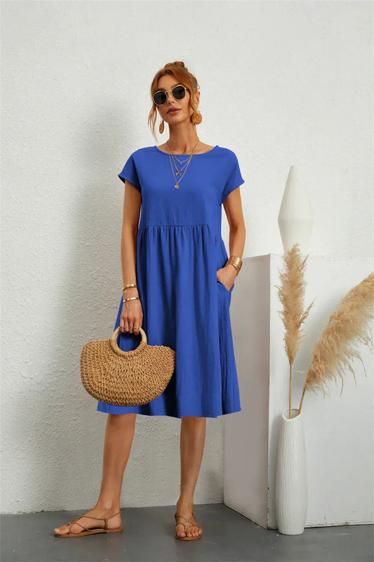 Women's Short Sleeve Maxi Dress in Blue