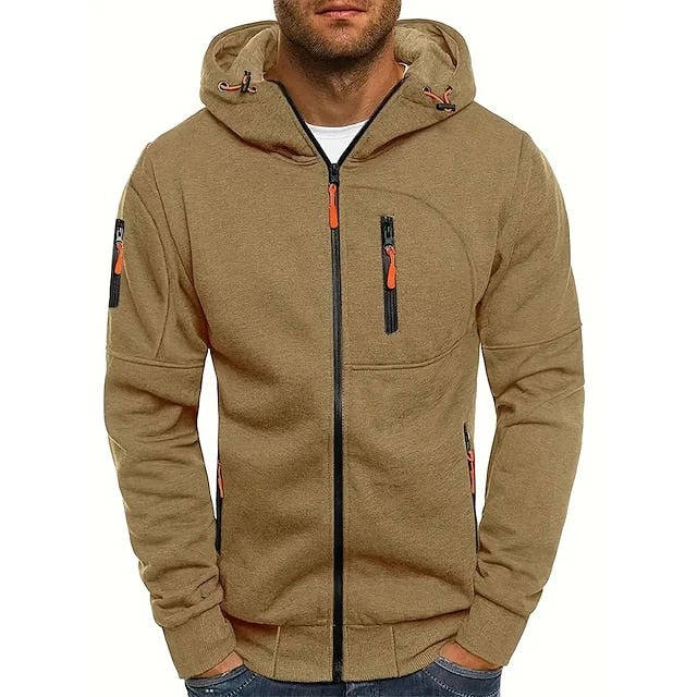 Men's Dark gray Zip Up Hoodie in Khaki