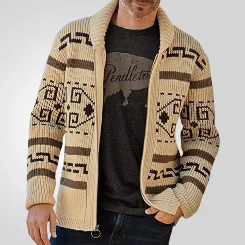 Men's Zip Up Cardigan in Khaki