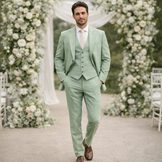 Men's Matcha Green Three Piece Suit view 2