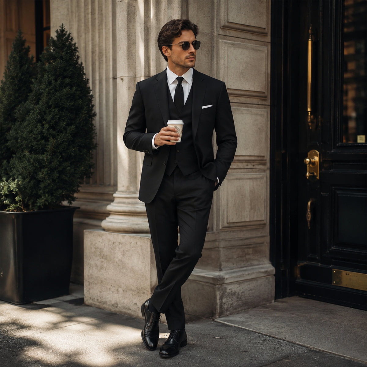 Men's Lapel Collar Button Front Single Breasted Three Piece Suit