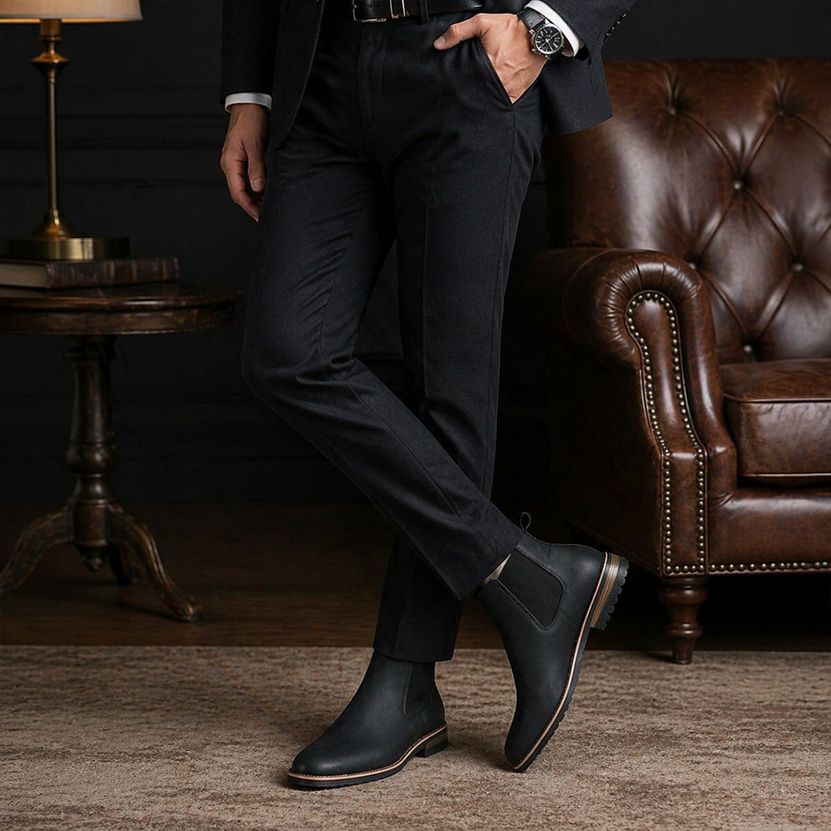 Men's Striped Casual Chelsea Boots for Work and Office