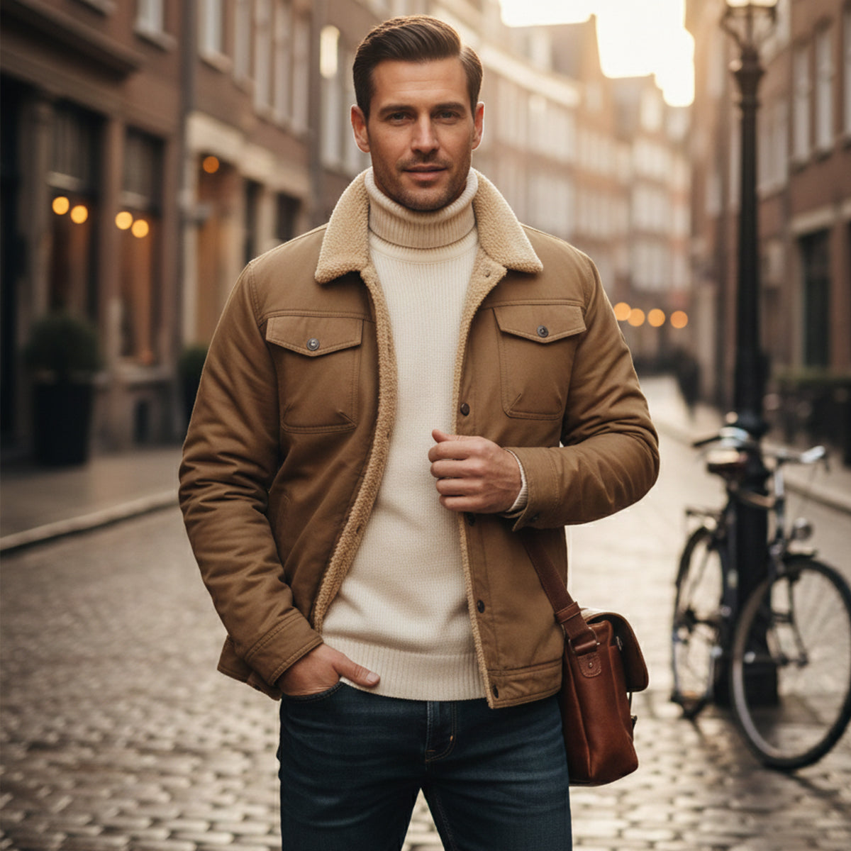 Men's Sherpa Collar Chest Pocket Winter Coat