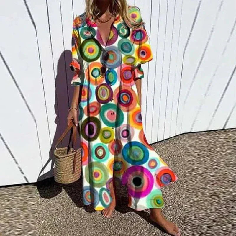 Women's White Boho Maxi Dress in Multicolor