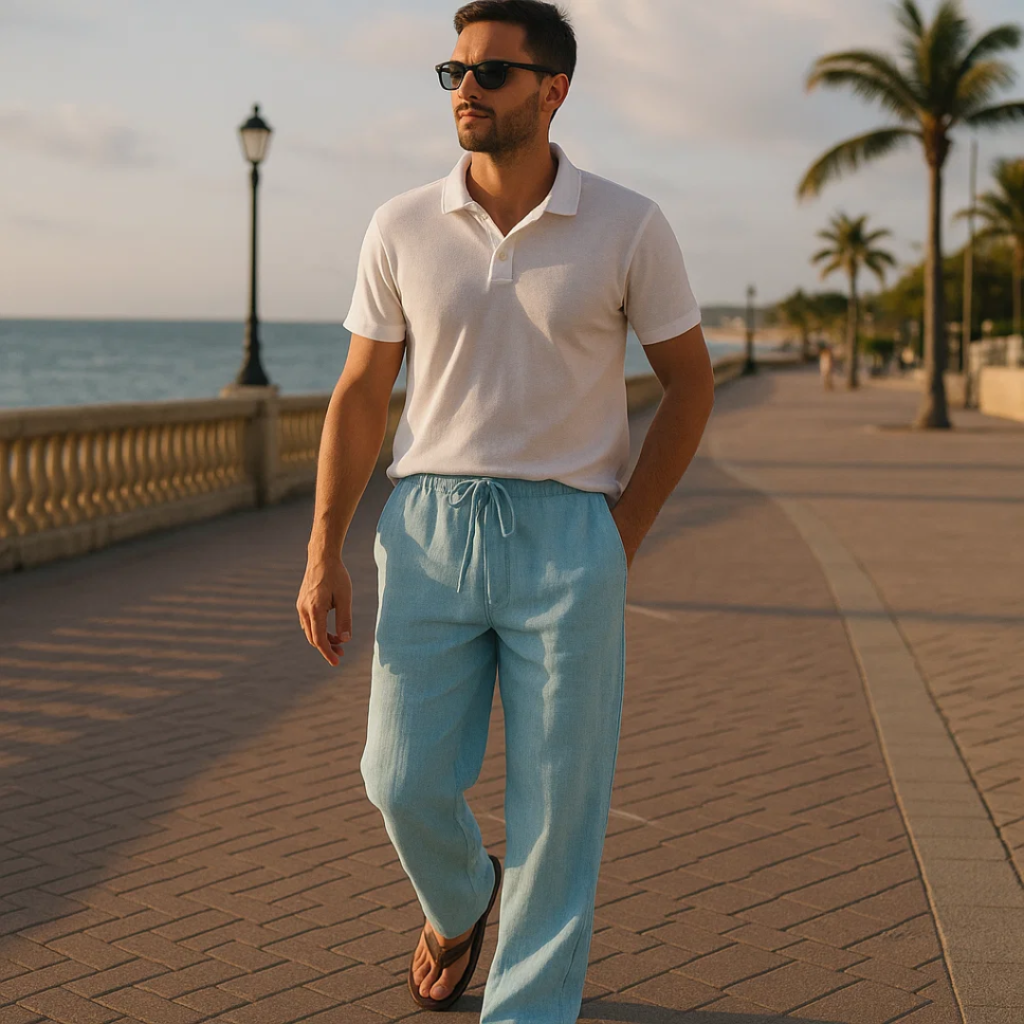 Men's Dark Blue Casual Lightweight Trousers