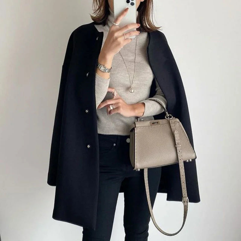 Women's Oversized Collarless Button Front Overcoat view 5