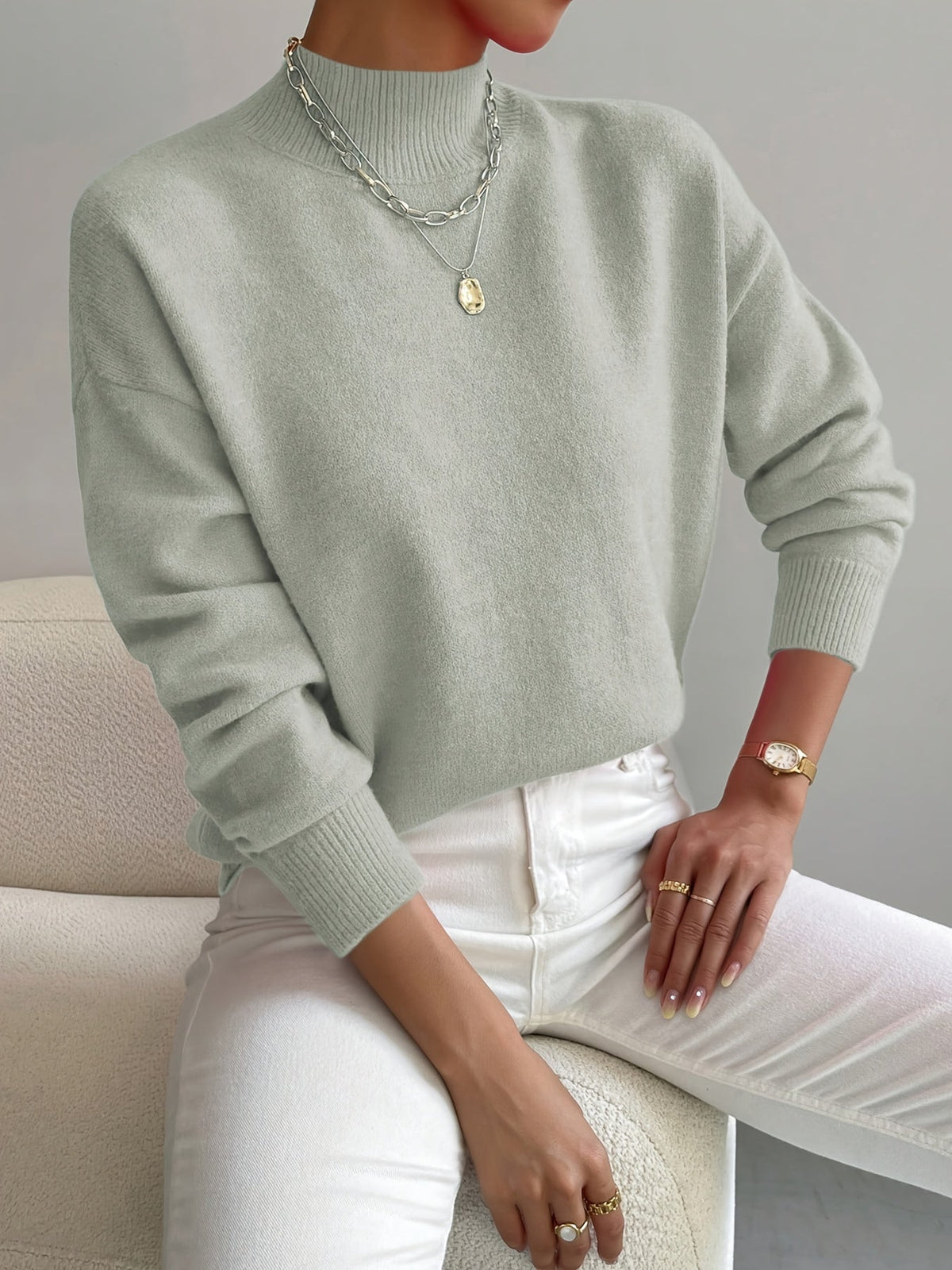 Women's Knitted Long Sleeve Stand Collar Jumper view 10