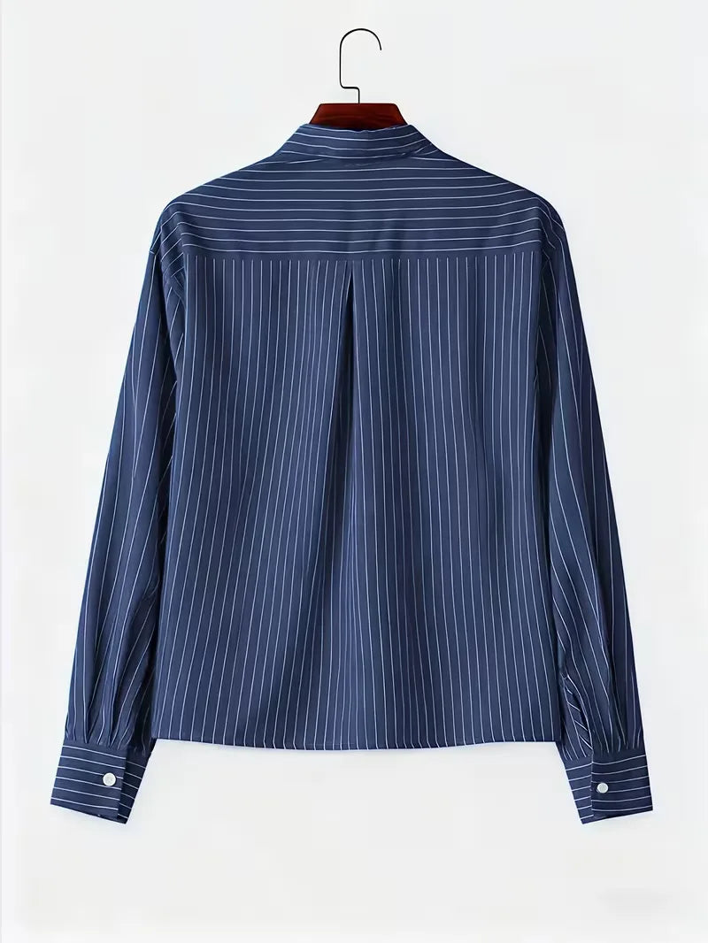 Men's Navy Blue Striped Oversized Long Sleeve Shirt