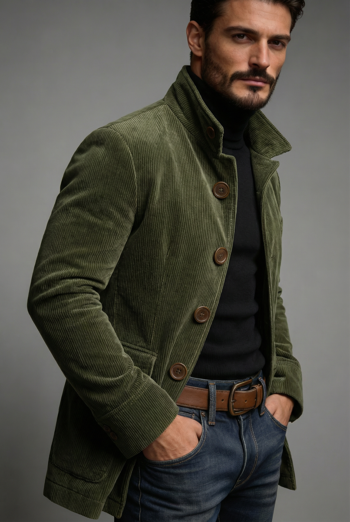 Men's Grey Bomber Jacket in Army Green