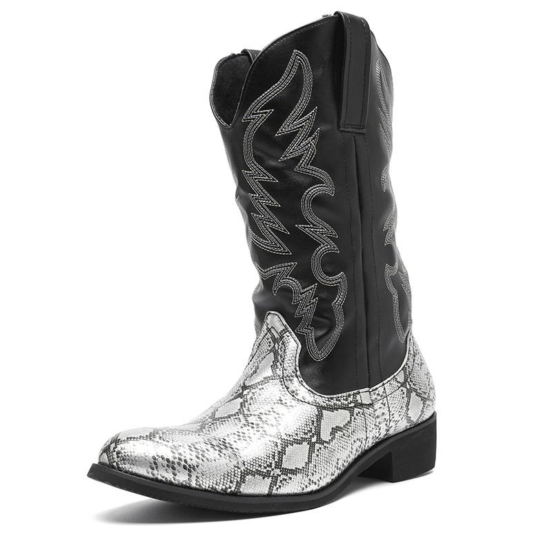 Men's Embroidered Snake Print Cowboy Boots