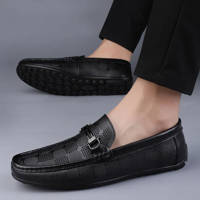 Men's Buckle Detail Perforated Slip On Loafers
