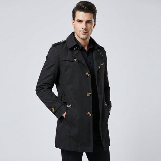 Men's Black Double Breasted Trench Coat