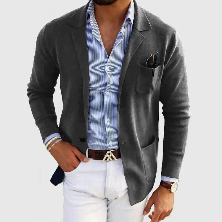 Men's Relaxed Fit Notch Lapel Blazer in Dark Grey