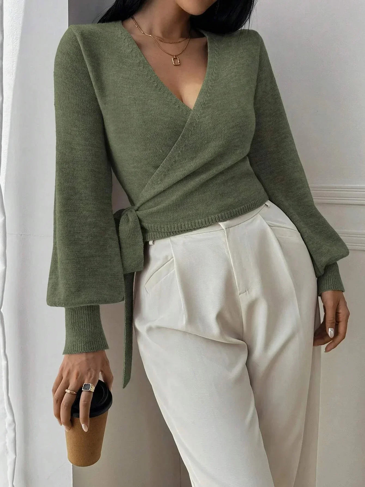 Women's Puff Sleeve Wrap Dress view 10