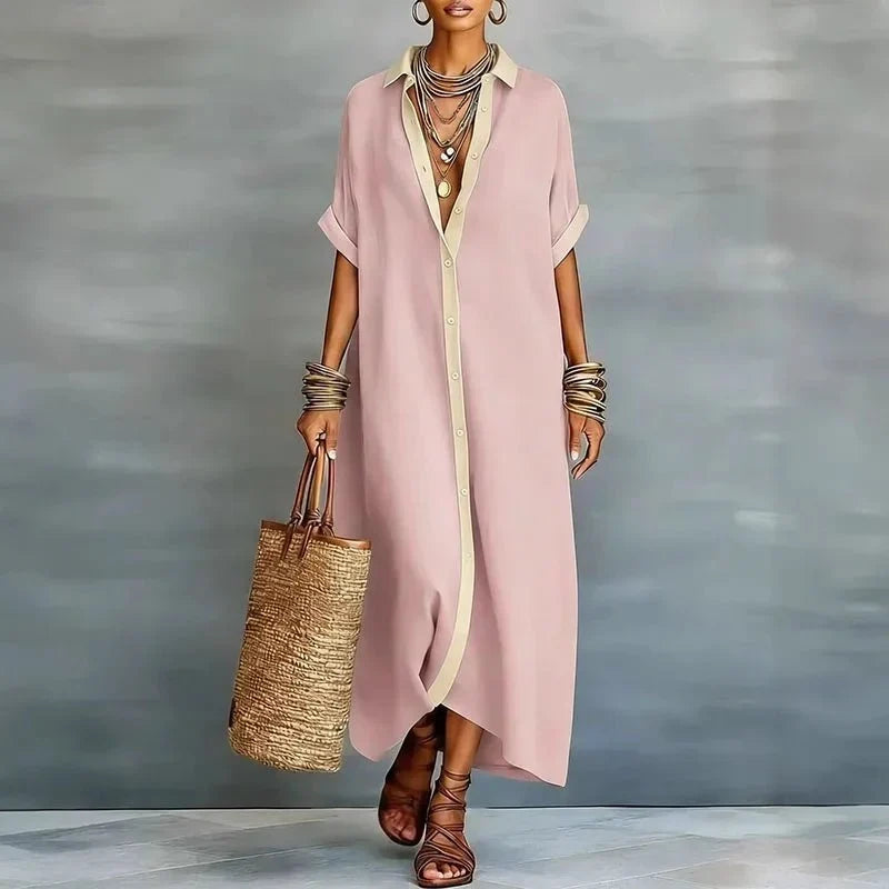Women's Collared Short Sleeve Oversized Maxi Dress view 8