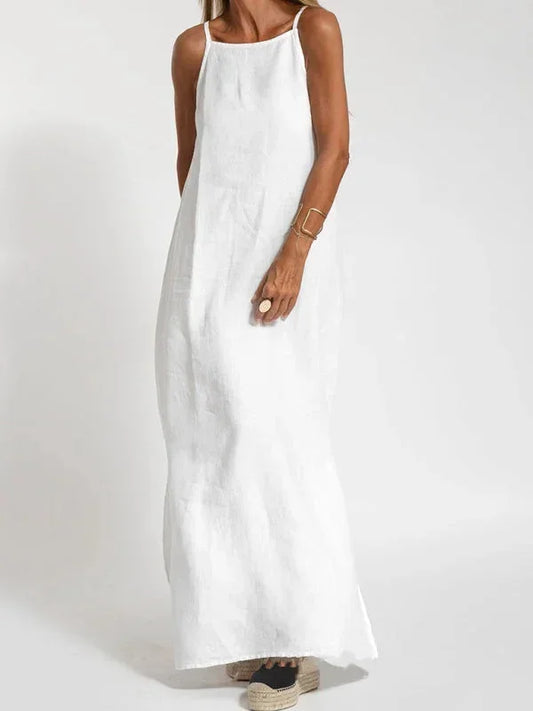 Women's Green Sleeveless Casual Maxi Dress in White