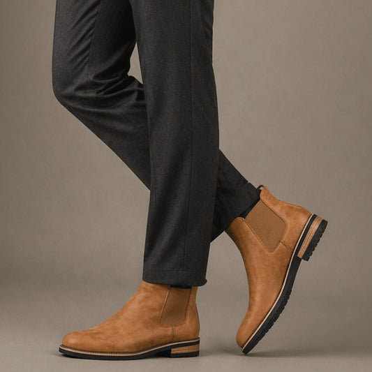 Men's Striped Casual Chelsea Boots for Work and Office in Brown