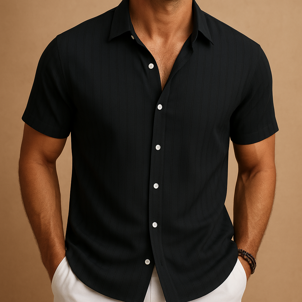 Men's Black Short Sleeve Shirt in Navy Blue