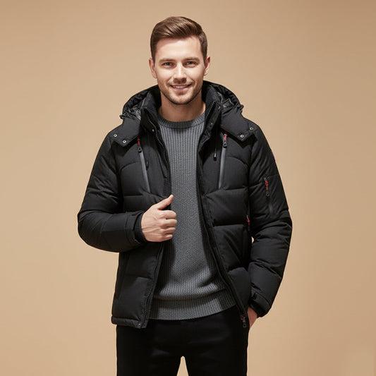 Men's Black Hooded Thermal Winter Coat