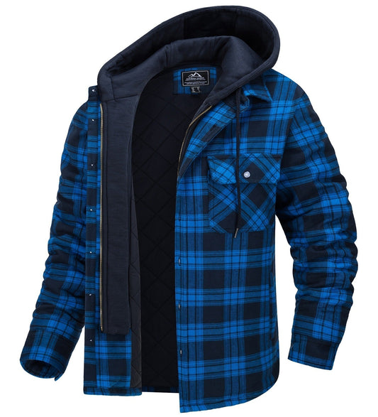 Men's Checked Quilted Lined Hooded Overshirt view 2