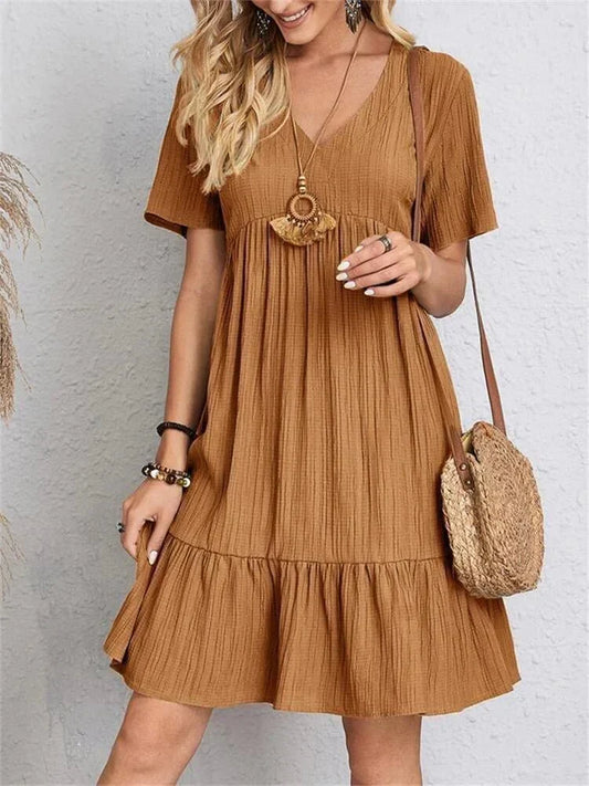 Women's V Neck Tummy Control Maxi Dress in Hazel brown