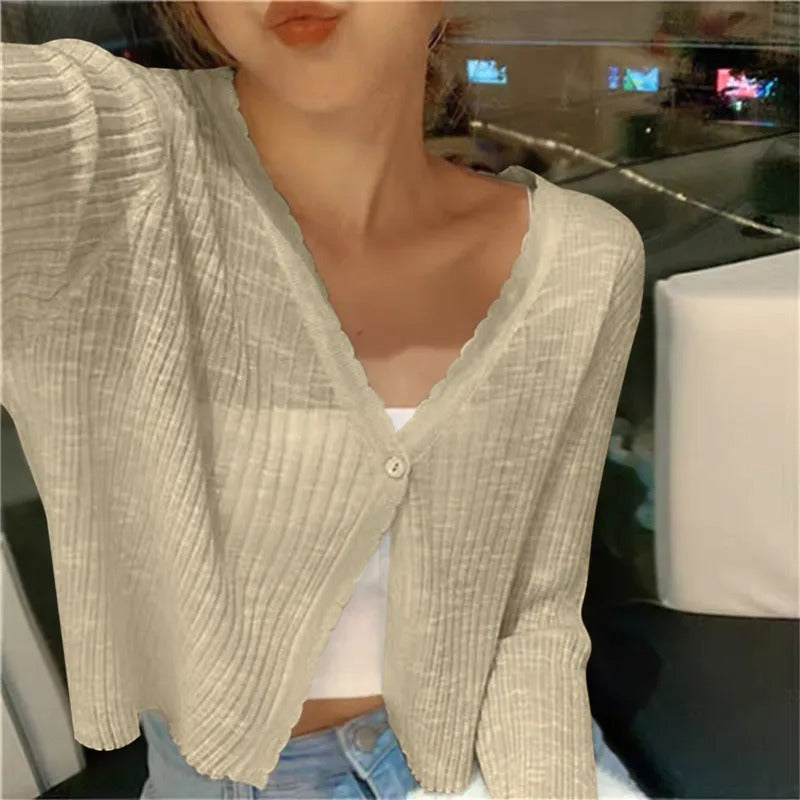 Women's Ribbed Cropped Button Front Cardigan view 7