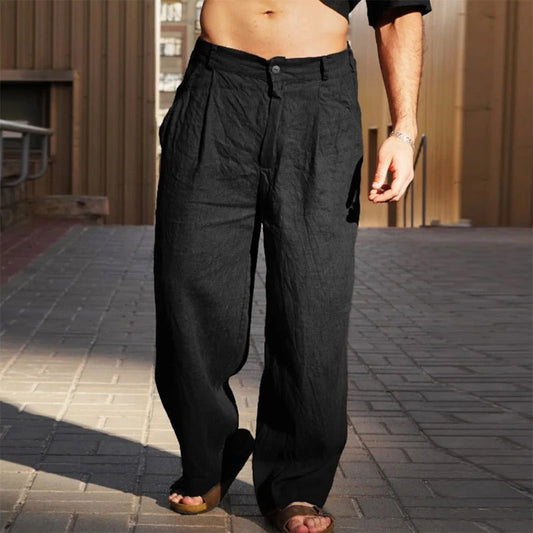 Men's Wide Leg Relaxed Fit Trousers in Black