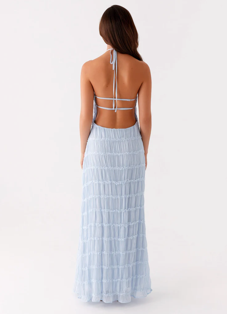 Women's Halter Neck Pleated Draped Maxi Dress