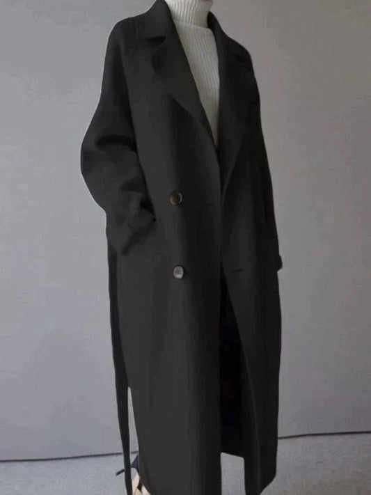 Women's Longline Patch Pocket Casual Winter Coat in Black