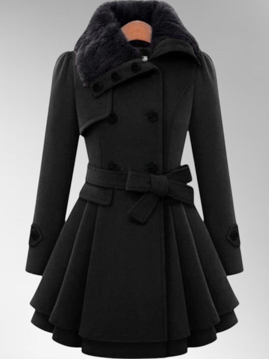 Women's Oversized Double Breasted Belted Winter Coat in Black