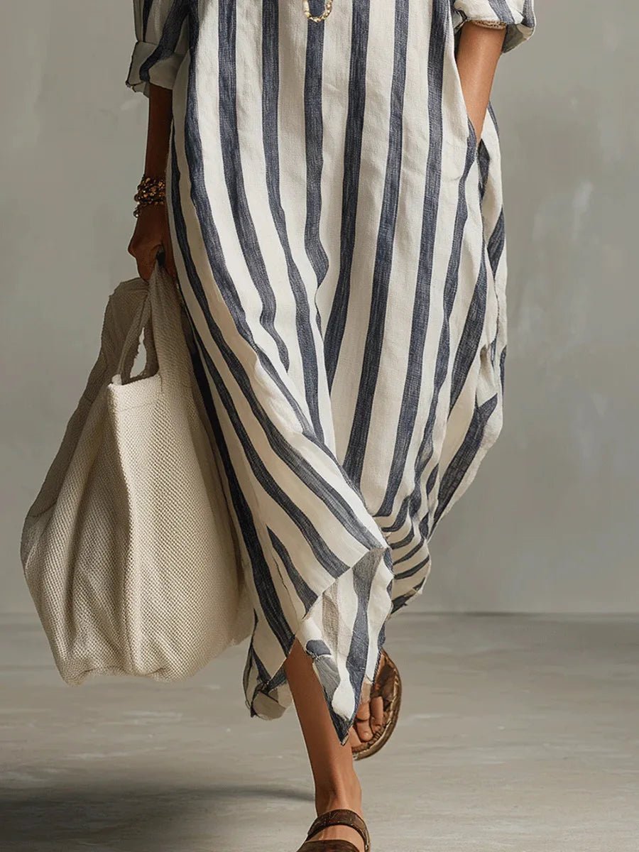 Women's Striped Oversized Button Front Outdoor Maxi Dress