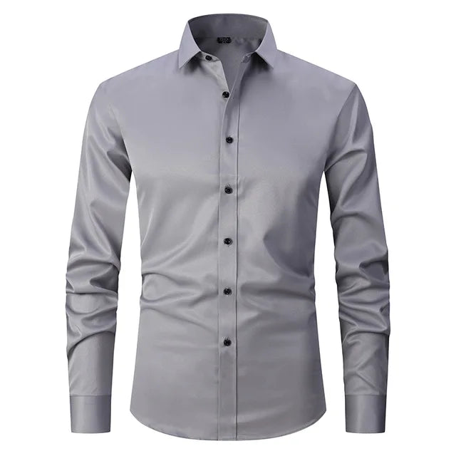 Men's White Slim Fit Button Front Shirt in Grey
