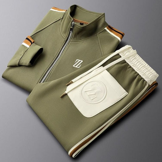 Men's Dark Brown Tracksuit in Olive Green
