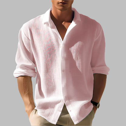 Men's Blue Long Sleeve Casual Shirt in Pink