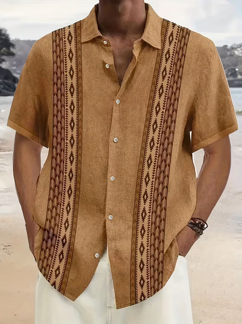Men's Geometric Print Vintage Shirt in Brown