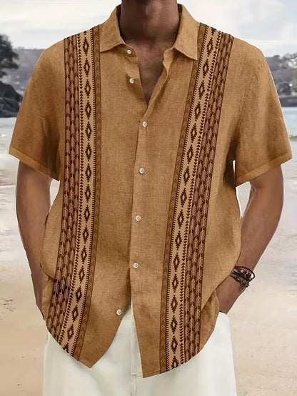 Men's Geometric Print Vintage Shirt in Brown