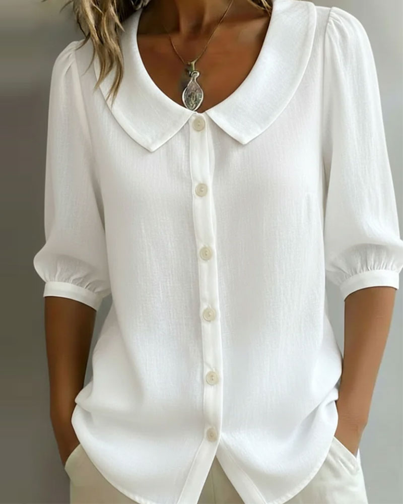 Women's Peter Pan Collar Three Quarter Sleeve Blouse view 3