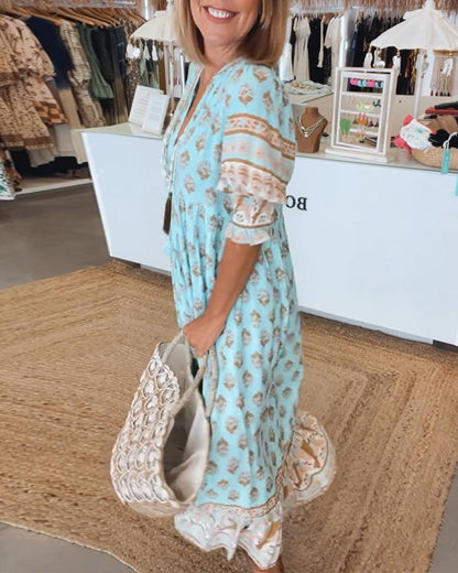 Women's Printed V Neck Maxi Dress view 5